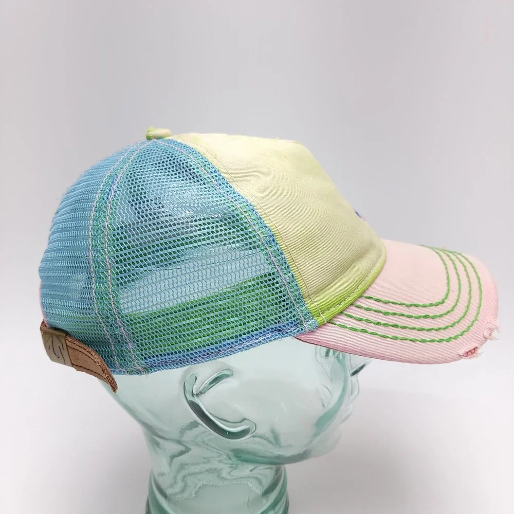 True Religion Distressed Motorcycle RW Club Strapback Cap Hat‎ Leather Mesh TRBJ